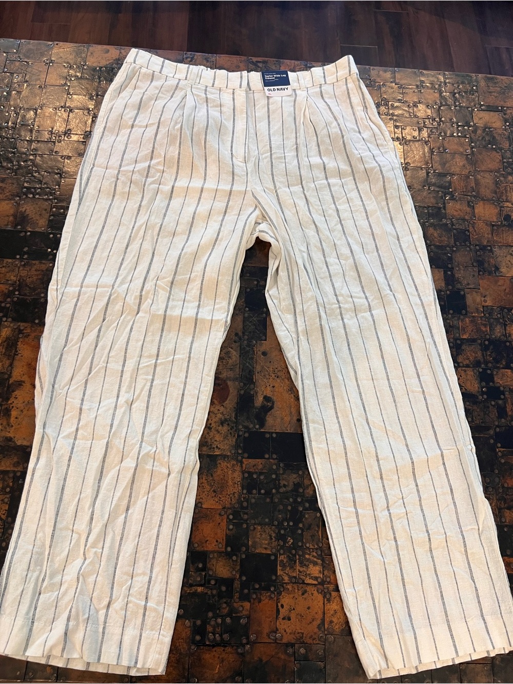 Old Navy Cream Wide-Leg Pants with Black Pinstripes